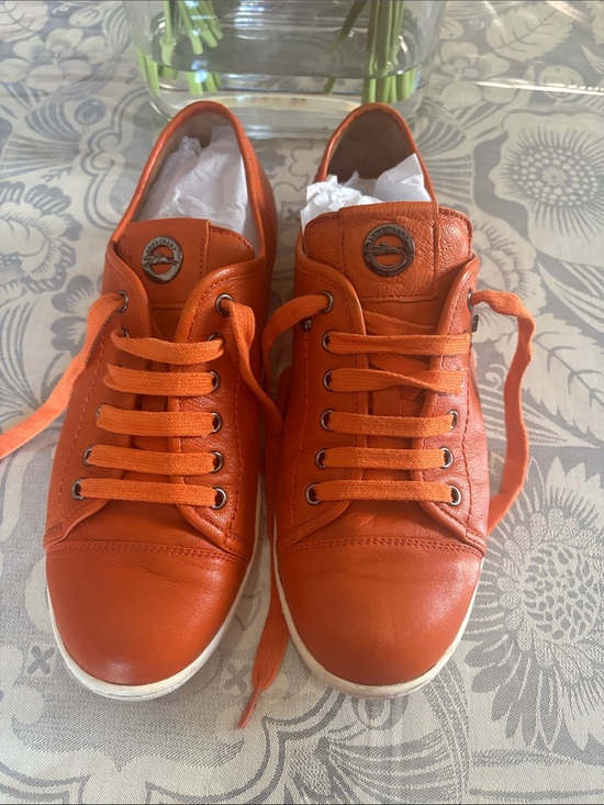 Longchamp Shoes - Longchamp Orange Leather Low-Top Court Shoe